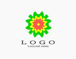 färgrik abstrakt blomma logotyp. abstrakt geometrisk färgrik blomma logotyp vektor illustration med grön, gul, röd, eller rosa.