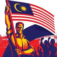 Mann, der eine malaysische Flagge mit Stolzvektorillustration hält vektor