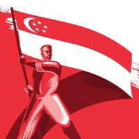Mann, der eine Singapur-Flagge mit Stolzvektorillustration hält vektor