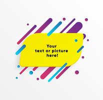 Gelbe abstrakte Textboxform mit modischen Neonlinien und Kreisen. Vektor Hintergrund