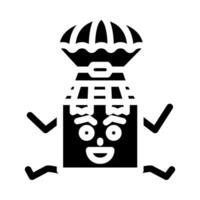 Fallschirm fliegend Karton Box Charakter Glyphe Symbol Vektor Illustration