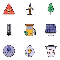 Natur und Ökologie farbige Linie Icons Sets vektor