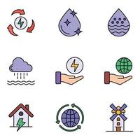 Natur und Ökologie farbige Linie Icons Sets vektor