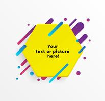 Gelbe abstrakte Textboxform mit modischen Neonlinien und Kreisen. Vektor Hintergrund