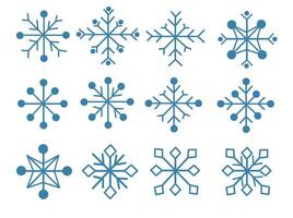 Schneeflocken Satz. Winter Sammlung von Blau isoliert zwölf Symbole auf Weiß Hintergrund. Vektor eben Illustration.