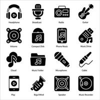 Musik-Glyphen-Icons gesetzt vektor