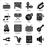 Musik-Glyphen-Icons gesetzt vektor