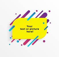 Gelbe abstrakte Textboxform mit modischen Neonlinien und Kreisen. Vektor Hintergrund