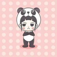 söt panda kostym flicka tecknad illustration vektor