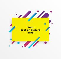 Gelbe abstrakte Textboxform mit modischen Neonlinien und Kreisen. Vektor Hintergrund