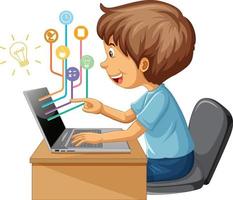 en pojke som använder bärbar dator för distansundervisning online vektor