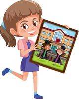 tecknad karaktär av en flicka som håller hennes examen foto vektor