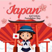 japan nationaldag banner med japanska barn seriefigur vektor