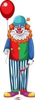 läskiga clown som håller ballong på vit bakgrund vektor