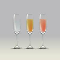 uppsättning av vektor transparent champagne glasögon med gnistrande drycker