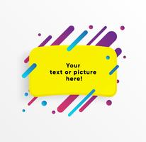 Gelbe abstrakte Textboxform mit modischen Neonlinien und Kreisen. Vektor Hintergrund