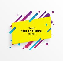 Gelbe abstrakte Textboxform mit modischen Neonlinien und Kreisen. Vektor Hintergrund