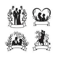 uppsättning av bruden och brudgummen silhuett illustration, lyckligt par vektor