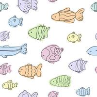 süßer pastellfisch meer muster weiße linie doodle nahtlose ozean vektor