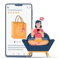Frau mit Handy beim Internet-Shopping vektor