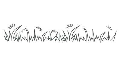 gräs klotter skiss stil uppsättning. hand dragen gräs fält klotter rader bakgrund. gro element, gräs linje slag. blommor, klöver. vektor