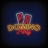 Domino-Party-Neonzeichen-Stil-Text-Vektor vektor