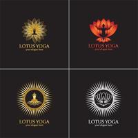 yoga logotyp design, mänsklig meditation i lotusblomma vektor illustration