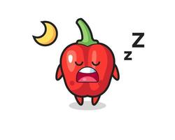 rote Paprika-Charakterillustration, die nachts schläft vektor