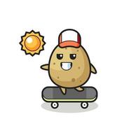 potatis karaktär illustration rida en skateboard vektor