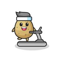 Kartoffel-Cartoon-Figur, die auf dem Laufband geht vektor