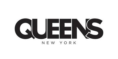 Königinnen, Neu York, USA Typografie Slogan Design. Amerika Logo mit Grafik Stadt Beschriftung zum drucken und Netz. vektor