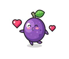 Passionsfrucht-Charakterkarikatur mit küssender Geste vektor