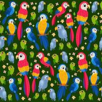 barnsligt tropiskt sömlöst mönster med papegojor vektor