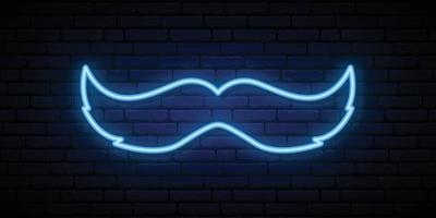 neonblaues Schnurrbartzeichen auf Backsteinmauerhintergrund. vektor