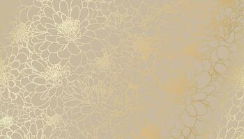 Digital Vektor Illustration - - golden Chrysantheme Blumen im Hand gezeichnet Linie Kunst auf Beige Hintergrund. luxuriös Kunst Deko Hintergrund Design zum drucken, Poster, Abdeckung, Banner, Stoff, Einladung.