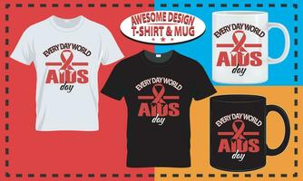 värld AIDS dag t-shirt och råna design, typografi beställnings, vektor bäst för skriva ut design.