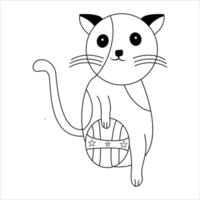 süß Katze und Ball Linie Kunst vektor