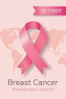 affisch med rosa band för värld bröst cancer medvetenhet månad i oktober. internationell dag mot bröst cancer. modern illustration. vektor