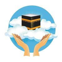 beten zu Mekka mit Hände oben vektor