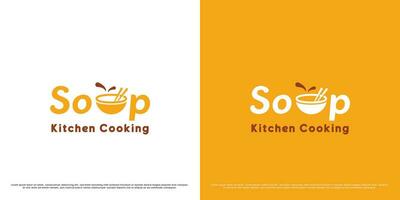 Suppe kulinarisch Logo Design Illustration. Silhouette Schatten von Essen Suppe Löffel Brühe kulinarisch lokal traditionell Essen Stall Kochen Cafe Restaurant Koch Logotyp. modern minimalistisch einfach eben Konzept Symbol. vektor