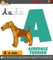 Brief ein von Alphabet mit Karikatur airedale Terrier Hund vektor