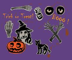 Lycklig halloween Semester halvton samling. halvton pumpa, zombie, spöke, och trolldryck, häxa, svart katt. trendig vektor illustration i collage stil.