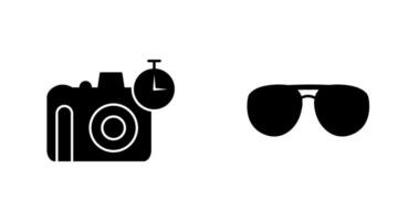 glasögon och timer på kamera ikon vektor