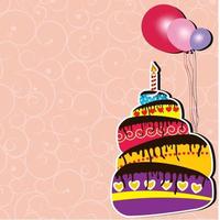 vektor illustration av födelsedagskort med tårta och ballonger