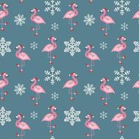 süßer rosa flamingo neues jahr und weihnachten nahtloser musterhintergrund vektor
