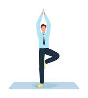 kontorsarbetare gör yoga pose halv platt färg vektor karaktär
