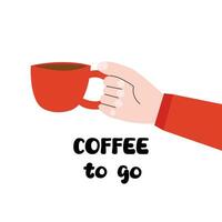 isoliert Karikatur Gekritzel Illustration von Kaffee Tasse im Hand. heiß trinken zu gehen Cafe und Gaststätten. vektor