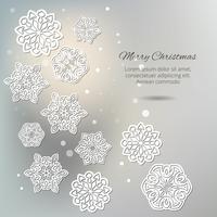 God Jul! Snöflingor med skugga på en grå bakgrund. vektor