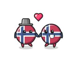 norge flagga märke tecknad karaktär par med förälskelse gest vektor