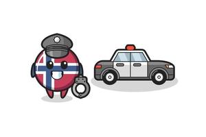 Cartoon-Maskottchen des norwegischen Flaggenabzeichens als Polizei vektor